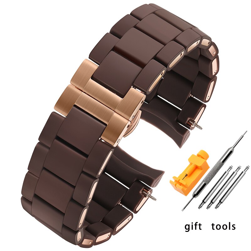 Cinturino in gomma siliconica acciaio in gomma per AR5890 AR5889 AR5858 AR5920 AR5868 AR8023 uomo 23mm donna 20mm cinturino cinturino: brown rosegold buckl / 23 millimetri