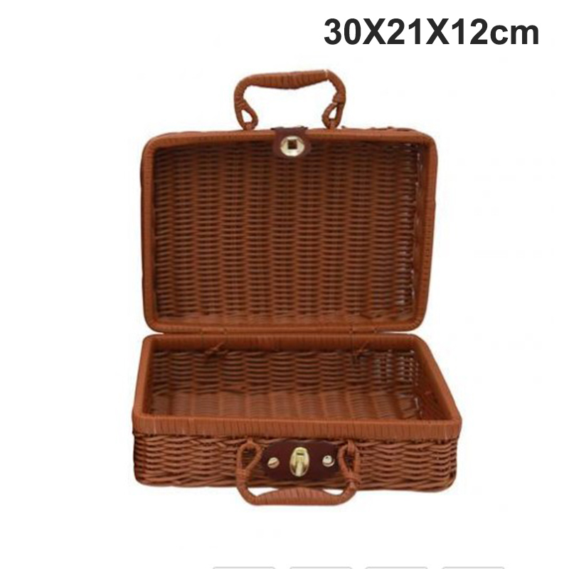 Étui de rangement tissé en rotin fait à la main, Vintage, Portable, étui de rangement tissé à la main, maquillage pique-nique voyage porte-bagages valise, boîte d'organisation d'articles divers: A23
