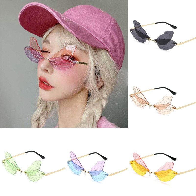 Gafas de sol sin montura para hombre y mujer, lentes transparentes de estilo Retro, con gradiente, a la