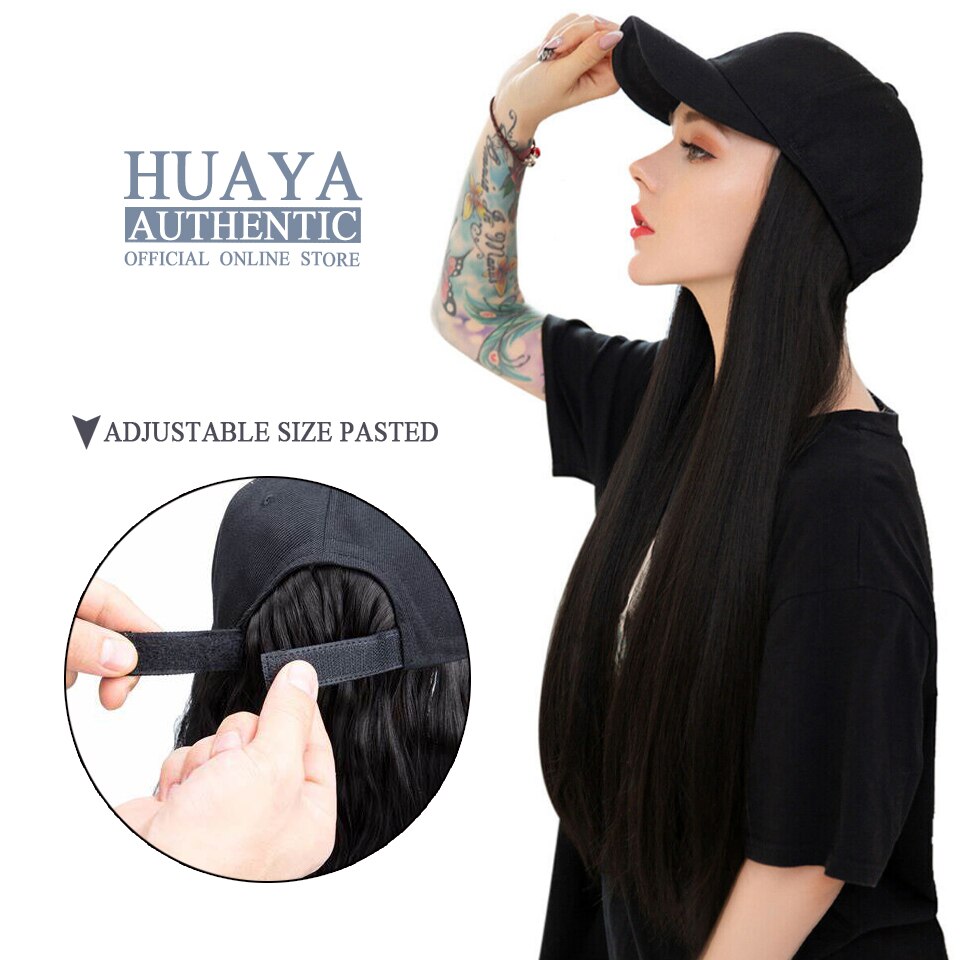 Extensión de gorro de béisbol para mujer, peluca sintética de 60cm, resistente al calor y a altas temperaturas, empalme sin costuras, peluca de sombrero integrada