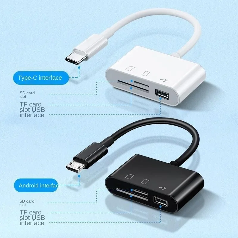 Micro Three-in-one Card Reader Android To TF/ SD/USB Interface To Connect To Camera U Disk SD TF Card USB 2.0