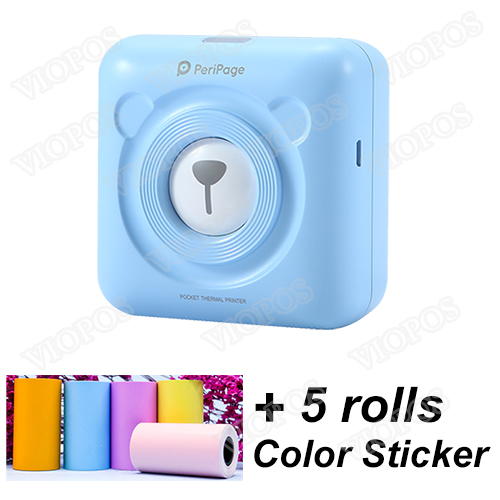 Mini Draagbare Bluetooth Draadloze Paper Photo Printer Pocket Thermische Afdrukken Usb Aansluiting: bleu 5 roll sticker