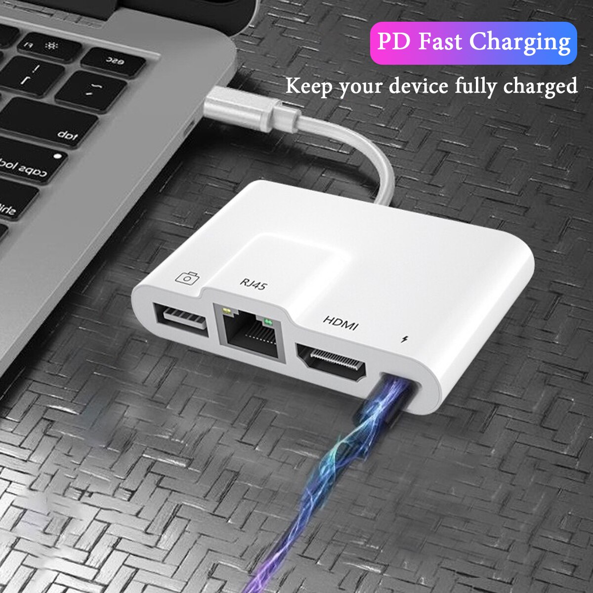 RJ45 Ethernet Light-ning to HDMI Digital AV Adapter for i-Phone 14 i-Pad to TV1080P Network LAN Wired Adapter Charging Converter