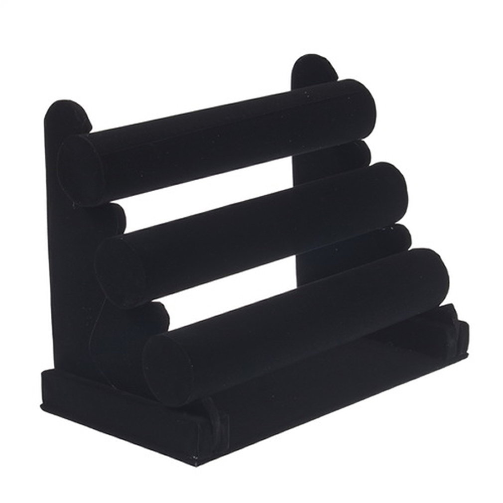 Preto de veludo 3 camadas relógio pulseira jóias display organizador titular rack suporte 303*172*240mm vitrine