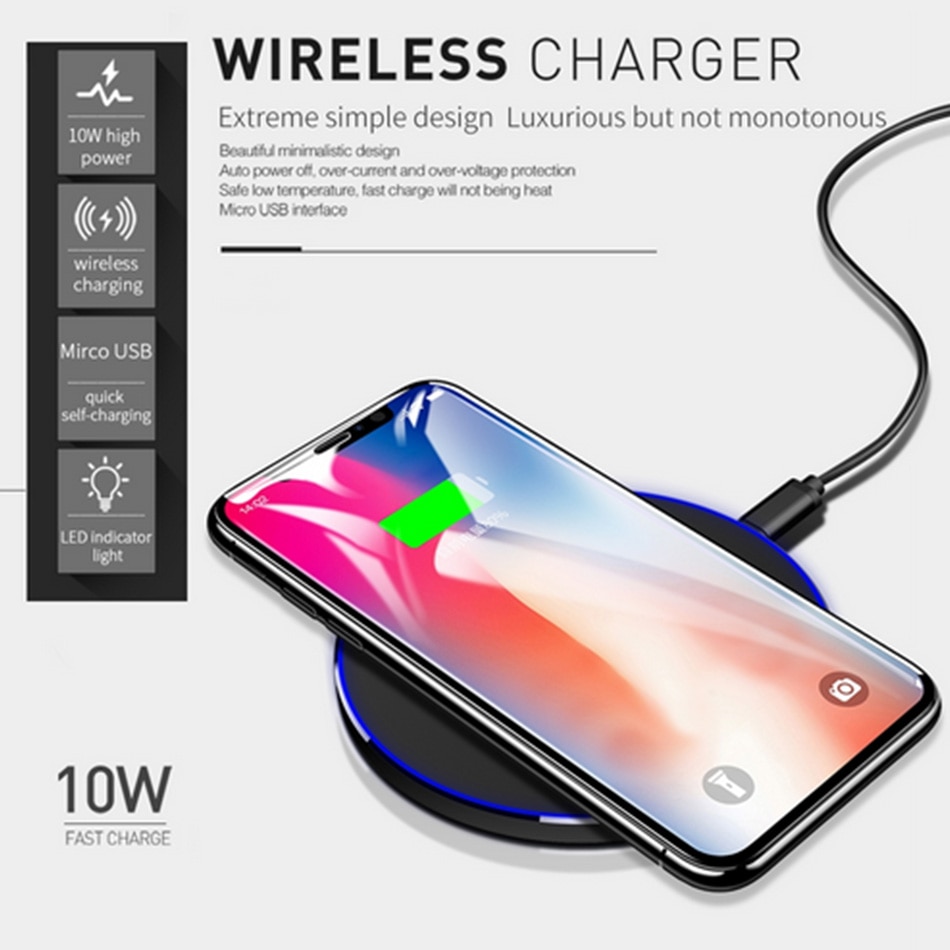 10W/7.5W/5W Metal Qi Wireless Charger for iPhone Xs Max X 8 Plus QC3.0 USB Phone Fast Charging Pad for Samsung Note 9 8 S10 Plus