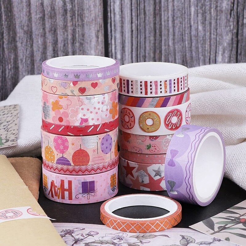 Verjaardag Washi Tape Set 15 Rolls Silver Foil Print Decoratieve Masking Tapes Voor Kunst, Diy Ambachten, Plakboek
