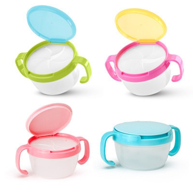 Kids Food Snacks Cup Candy Biscuit Anti Spill Storage Holder Tank Non Spilling Dish Bowl Cup With Cover Handle for Baby Feeding