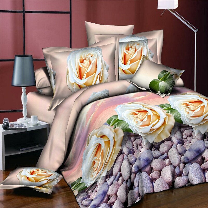 3d romantic wedding rose bedding set duvet cover pillow case queen twin size bed linen set: ZXhuayishi / 150x200 2pcs