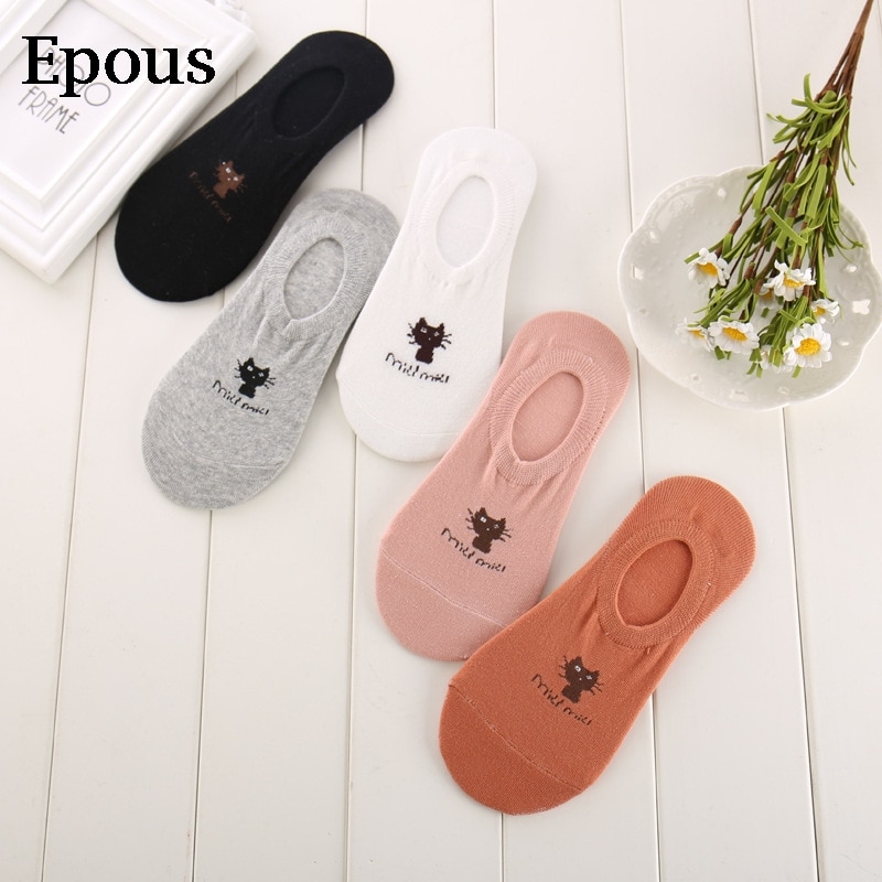 Epous sokker kvinder sød kawaii streetwear sommer forår dyreprint sox tegneserie kat lav ankel usynlig hjemmesko pige