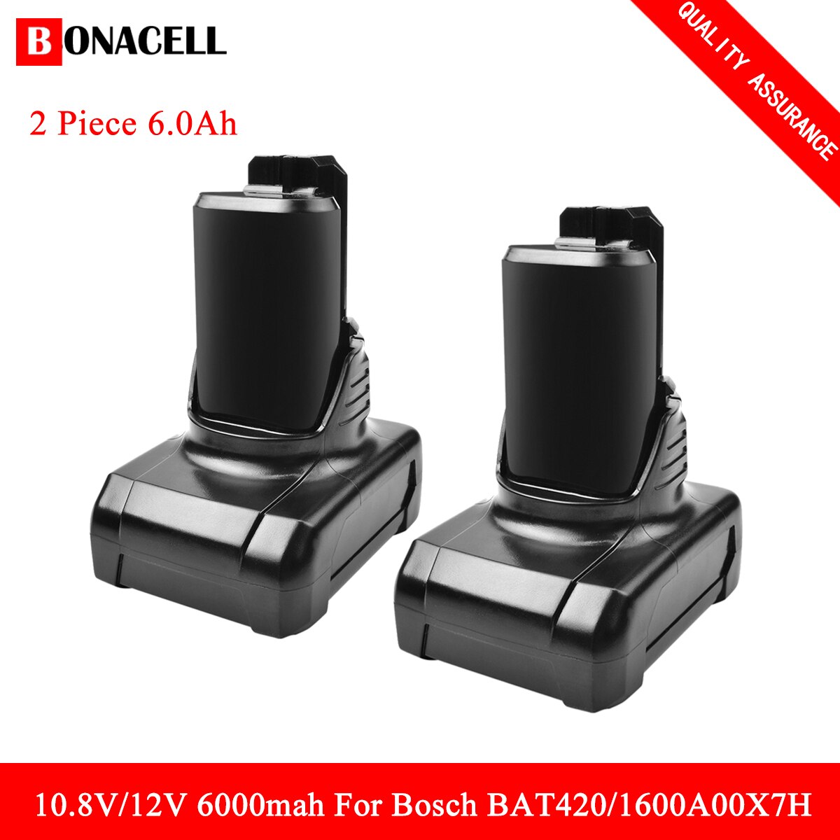 12V 6.0Ah Li-ion BAT420 Replacement Battery for Bosch BAT411 BAT412 BAT413 BAT414 10.8-Volt Max Battery Cordless Power Tools L50: 2 Pack 6000mAh