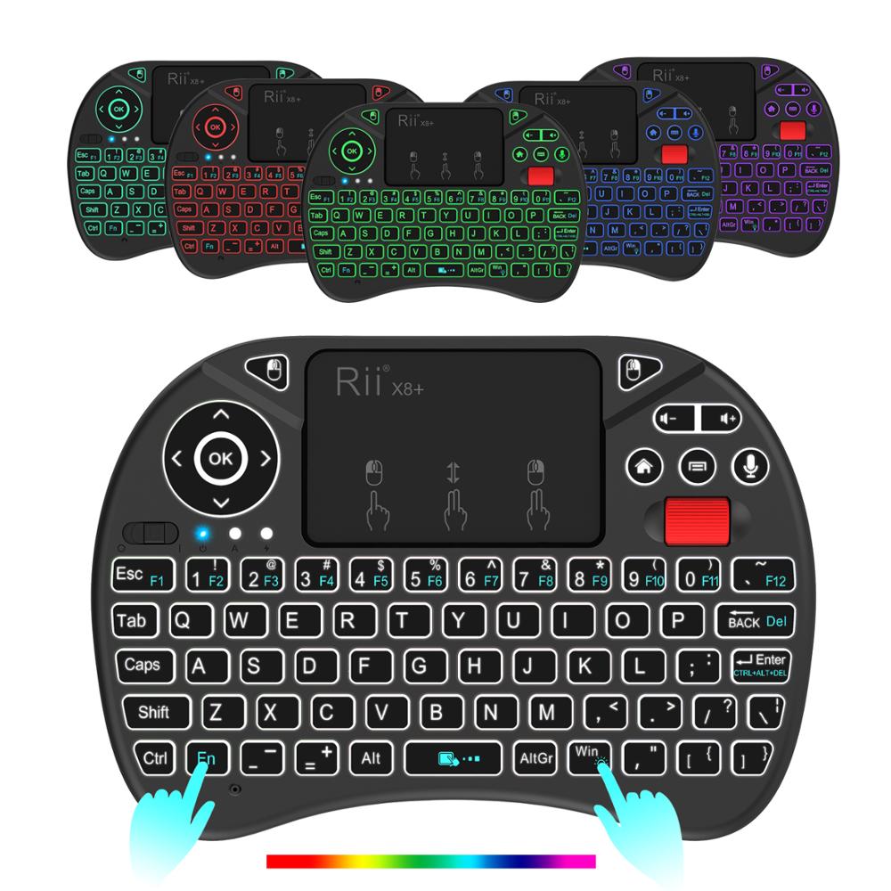 Backlit Microphone Voice Control Rii X8+ 2.4G Mini Wireless Keyboard Russian English With Touchpad For Android TV Box PC