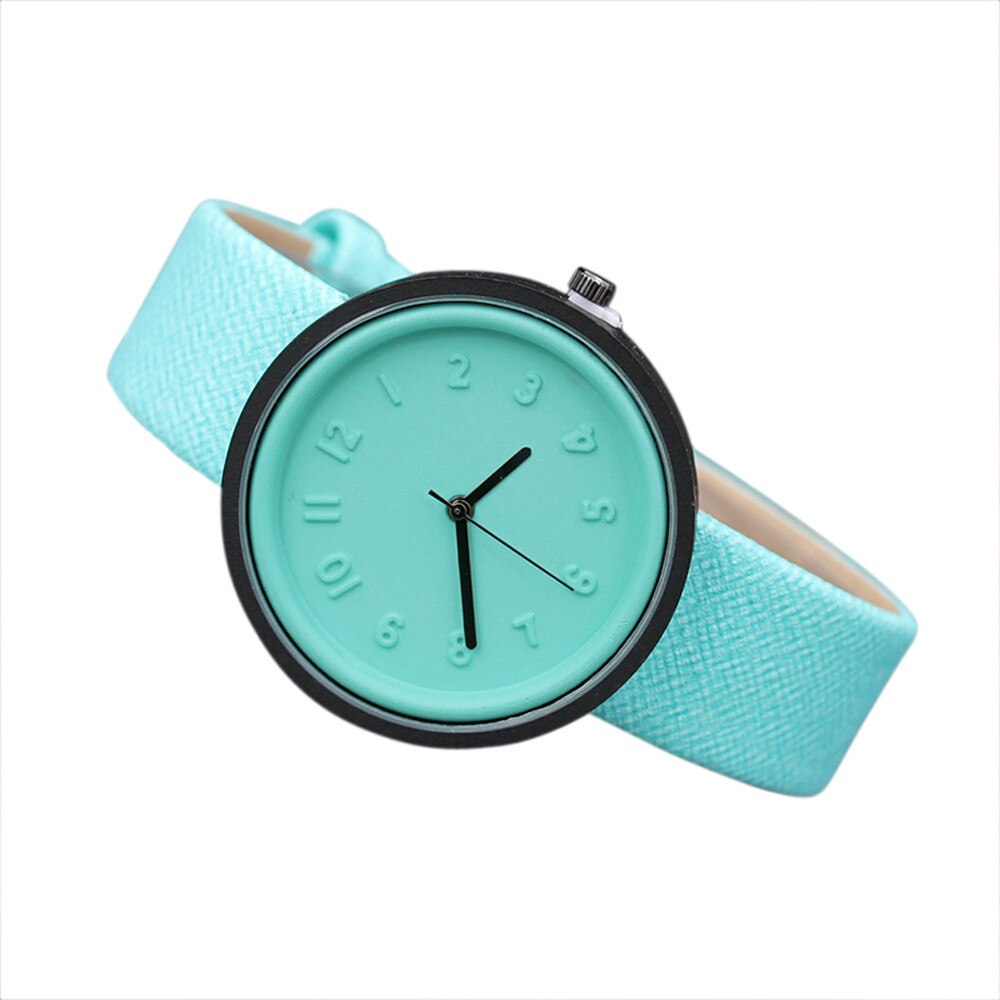 Simple Women Watch Unisex Korean Students Leather Band Analog Quartz Couples Wristwatches Ladies Watch Female Clock relogio: Mint Green