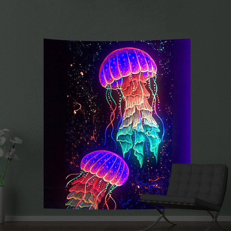 Tapiz fluorescente de seta de búho, decoración de pared que brilla bajo la lámpara negra, luz UV, decoración del hogar, dormitorio, sala de estar, psicodélico