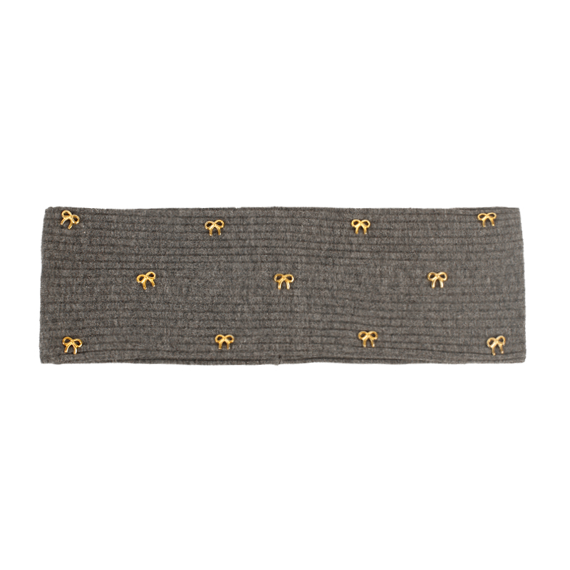 Geebro Women Metal bow Ribbed Headbands HairBands Casual Elastic Headwear Ladies Vintage Head Wraps Hair Accessories: Gold