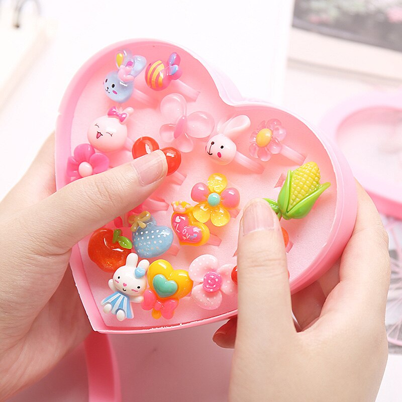 Girls Ring Jewel Cartoon Animal Styled Rings with Heart Shape Storage Case YH-17