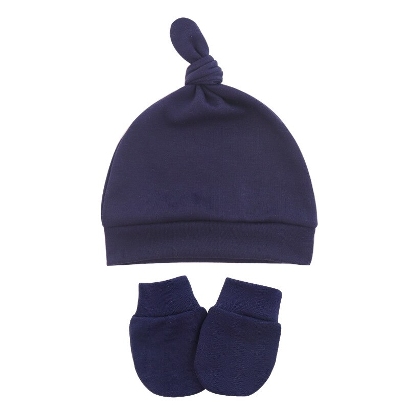 Chapeau de -né avec gants, Bonnet en coton, pour filles et garçons, accessoires pour nourrissons et tout-petits: 7