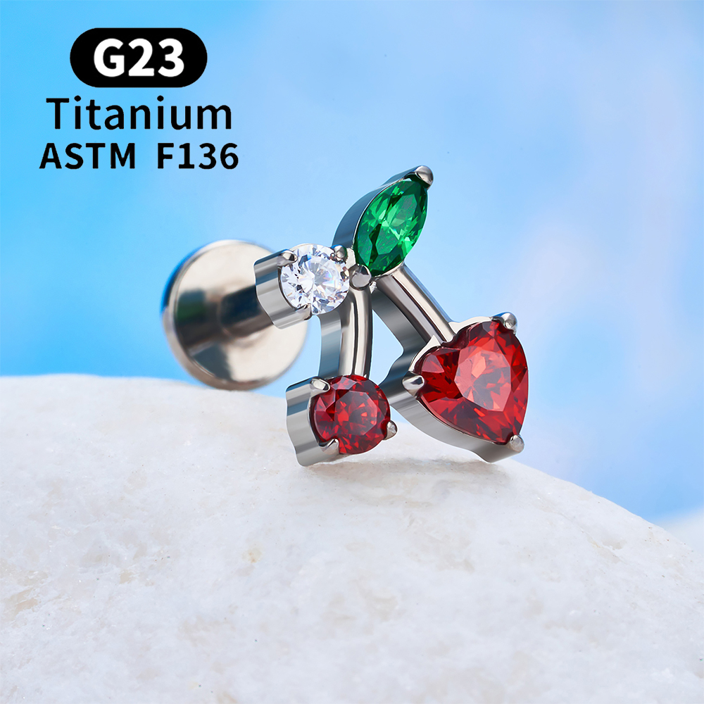 G23 Titanium Sneeuwvlok Kers Hartvorm Platte Achterkant Stud Oorbel 16G CZ Oor Tragus Kraakbeen Helix Conch Kwab piercing Sieraden