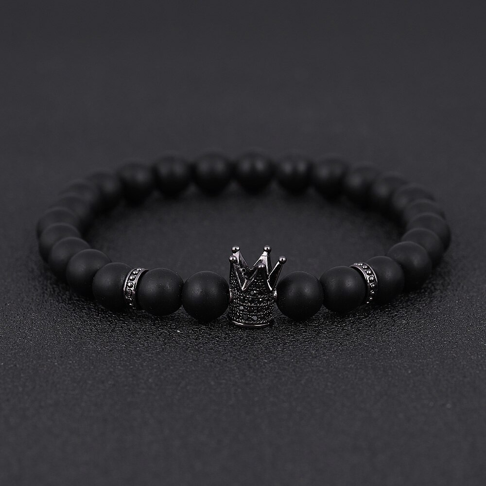 2020 moda nova caveira masculino pulseira fosco cor preta 8mm pedra grânulo pulseira para presente de jóias: 2