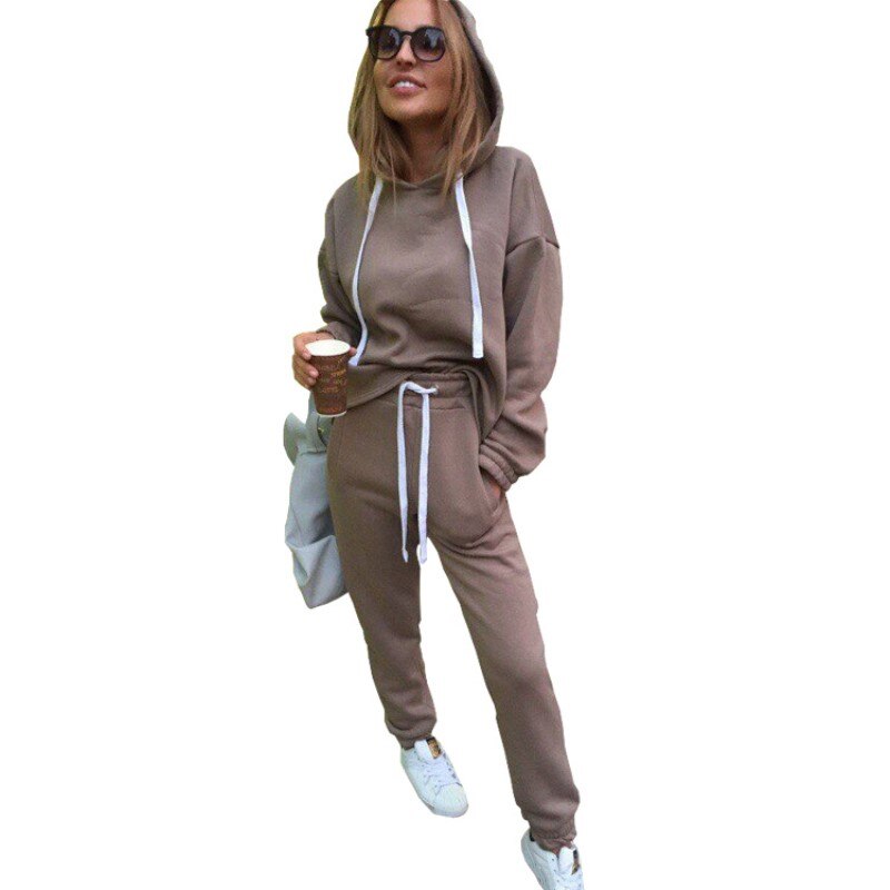 Autumn Tracksuit Long Sleeve Thicken Hooded Sweatshirts 2 Piece Set Casual Sport Suit Women Running Set