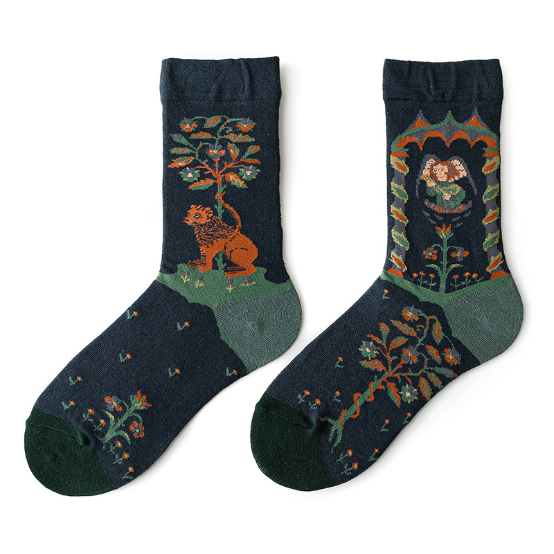 Nueva AB asimétrico Pato Mandarín calcetines para hombres y mujeres de dibujos animados divertido lindo Animal medio alto calcetines de algodón de tubo