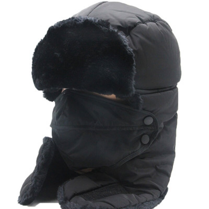 1PC Unisex Black Faux Fur Russian Ushanka Hat with Ear Flap Winter Warm Fluffy Hat for Men Women Ourdoor Headwear