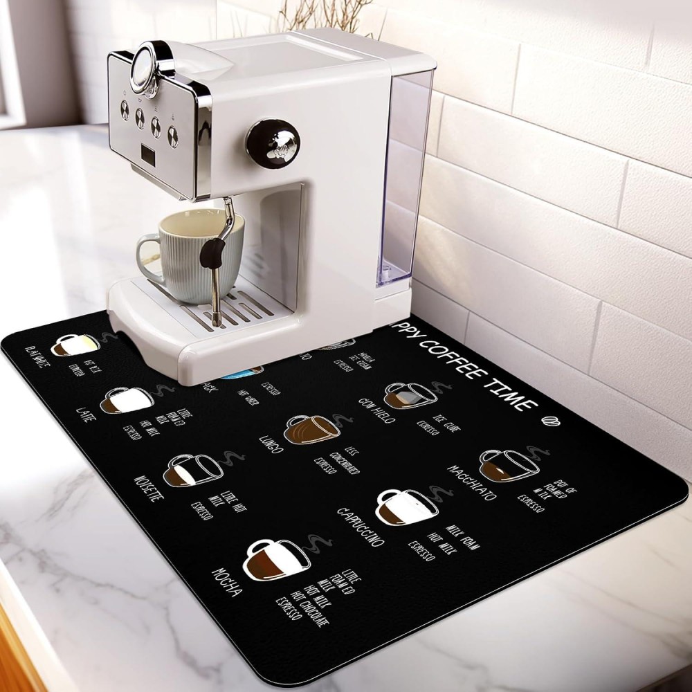 En kaffemåtte, hudplet, gummibelagt, absorberende opvaskemåtte til køkkenbord, kaffemaskine, kaffemåtte, maskine, opvaskestativ: Xs / Sort
