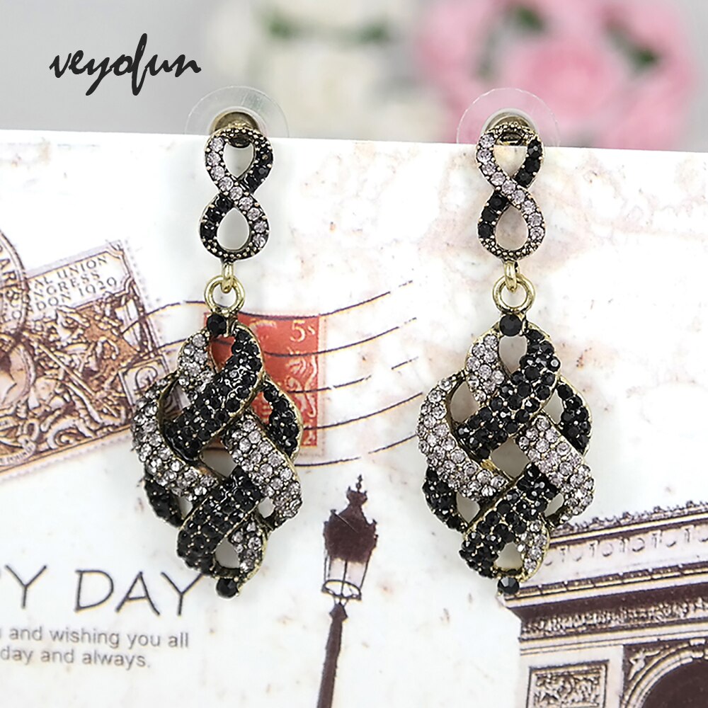 Veyofun alta qualidade cristal strass gota brincos vintage oco festa balançar brincos jóias para a mulher presente novo atacado
