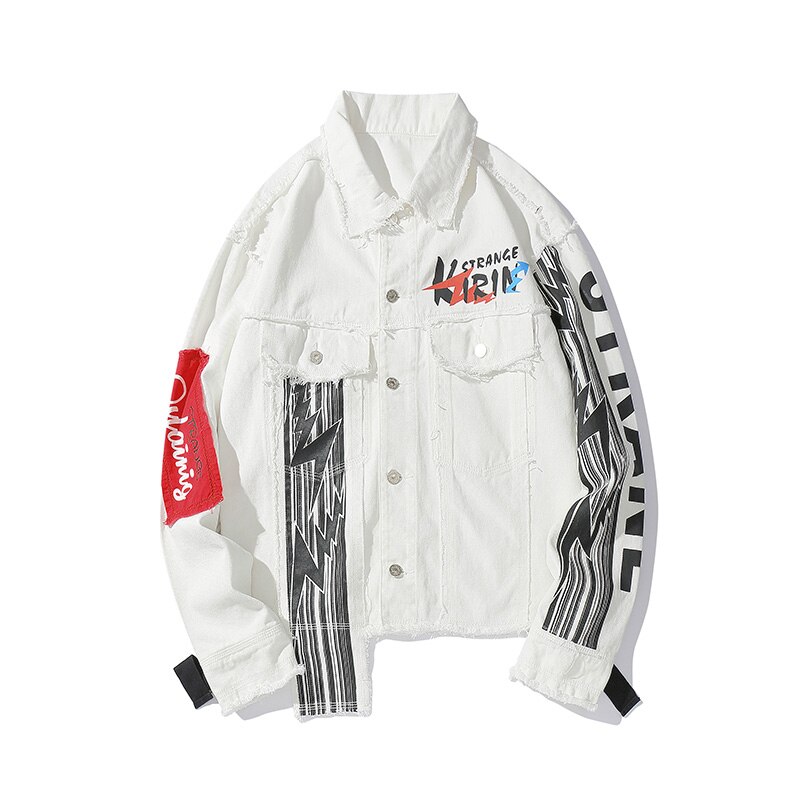Veste en Denim pour homme, veste originale en jean avec lettres imprimé grande taille 2XL, Harajuku: pic color / M