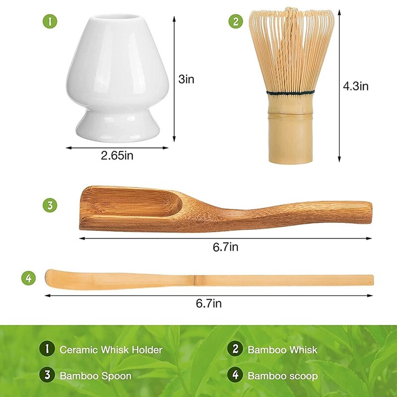 Set da tè giapponese Matcha-frusta Matcha, paletta tradizionale in bambù (Chashaku) e cucchiaino da tè, porta frusta in ceramica