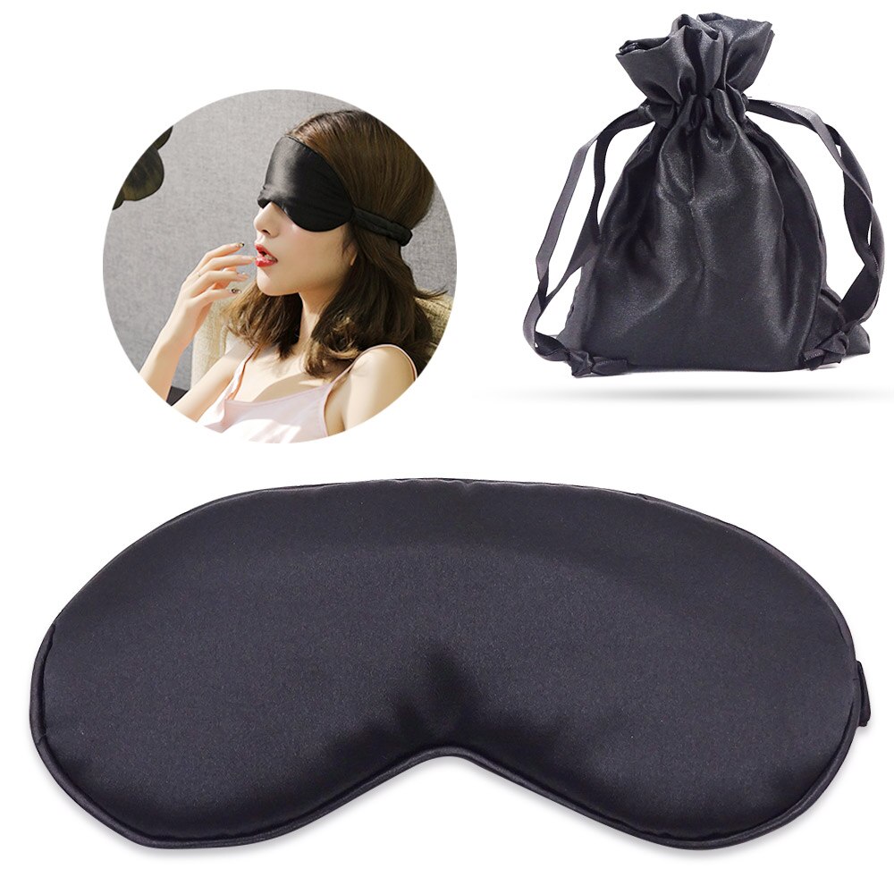 100% 3d silke myk sovemaske naturlig sovende øyemaske øyenskygge deksel skygge øyelapp myk bærbar 100% 3d silke øyepleie maske: Svart