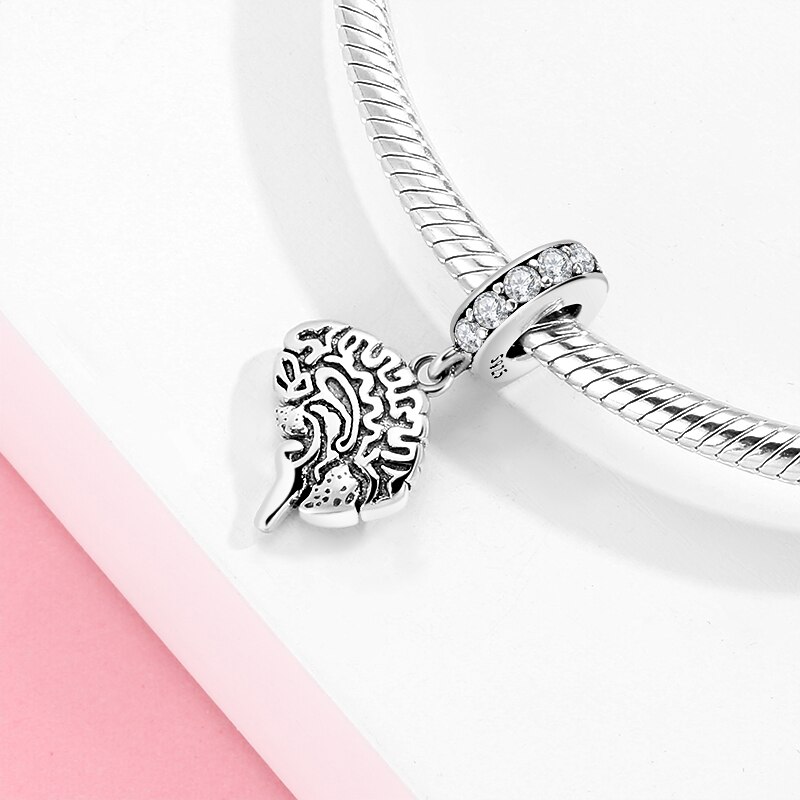Autentiske 925 sterling sølv smarte hjerne vedhæng perler til smykker gør fit originale charme armbånd kvinder smykker
