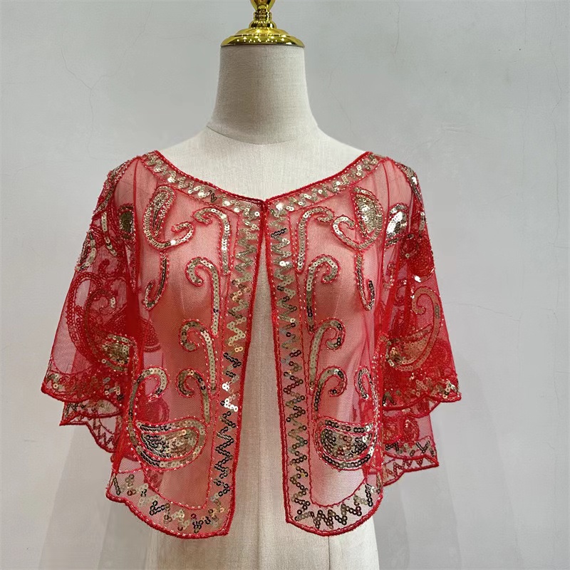 Chal de los años 20 para mujer, capa de noche decorativa con lentejuelas y cuentas, Bolero, Flapper, vestido de novia europeo y americano, chal en el escenario: Oro