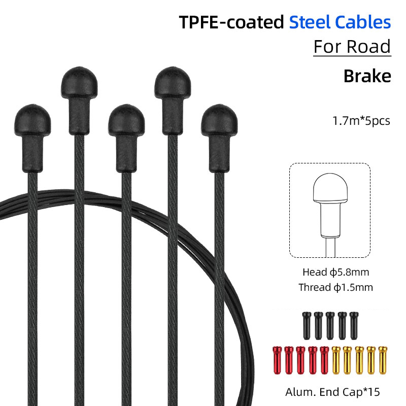 Cable de núcleo de acero inoxidable recubierto de PTFE para bicicleta de montaña, alambre de acero al carbono recubierto de Zinc con tapa, Kit de bricolaje de línea de cambio Universal: YELLOW