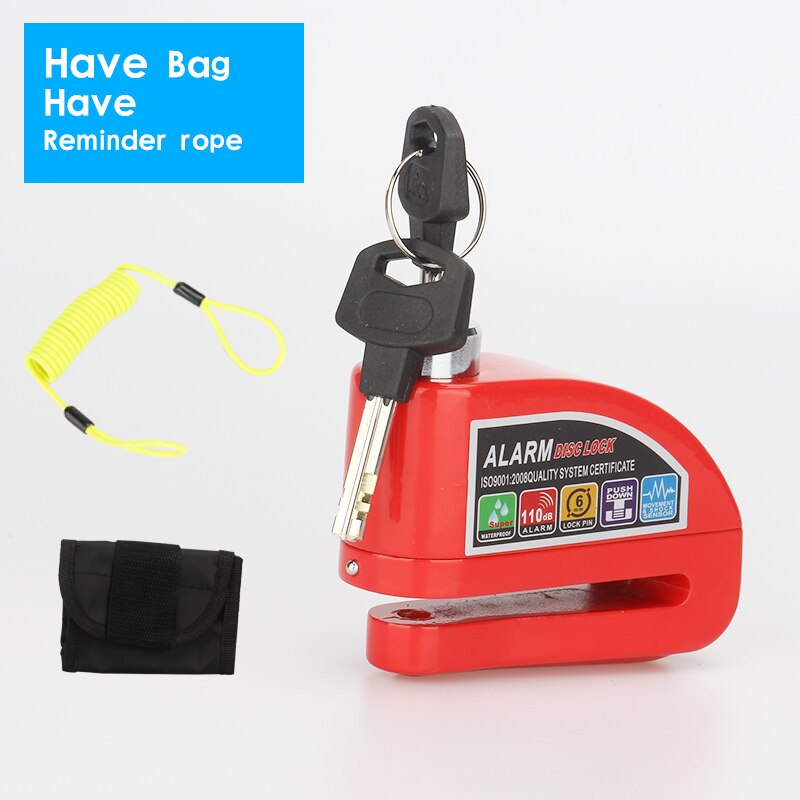 Motorcycle Scooter Metal Security Anti-theft Wheel Disc Brake Lock Alarm 2m Reminder Rope Alarm Lock BikeBrake Bag Spare Battery: Red Package B