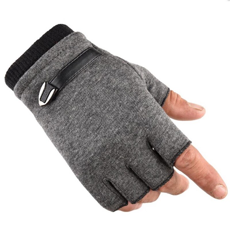 Mandlige afslappede fingerløse handsker halvfinger mænd elastiske handsker vanter vinter varme handsker til mandlige: Fløjlgrå