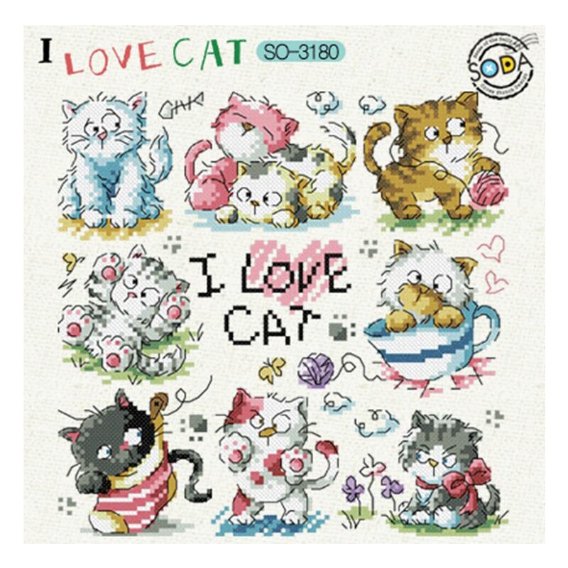 Kit de punto de cruz con cuentas, colección de oro, gato, gatito, gatitos gatos, SO