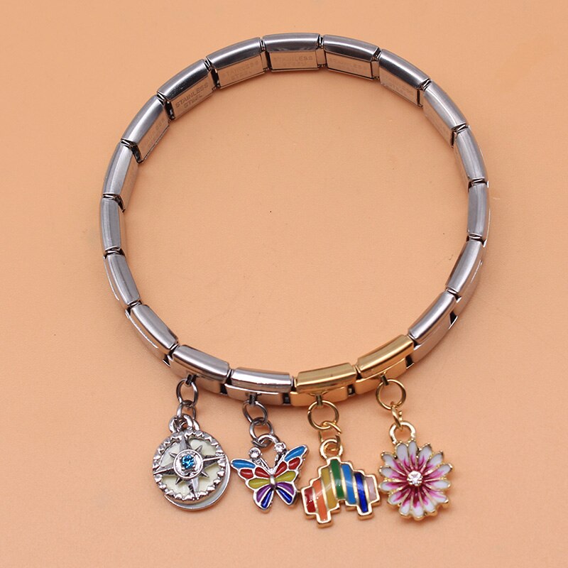 Hapiship Neue Original Gänseblümchen Farbe Blume Schmetterling Eule CZ Italienischen Charme passen 9mm Armbinde Edelstahl Schmuck Machen DJ268