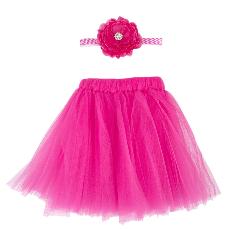 Baby Meisjes Tutu Rok Bloem Hoofdband 2 Stuks Set Pasgeboren Prinses Fotografie Props Zoete Leuke Tule Rok Accessoires Baby: Rose red