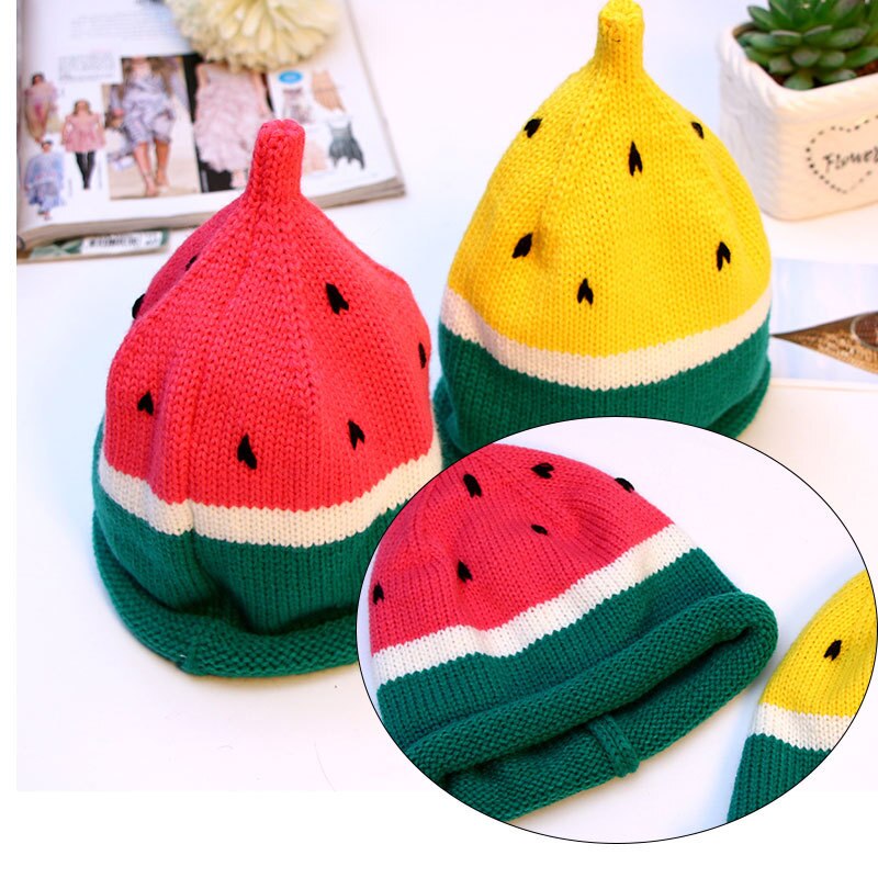 de punto lindo gorras con motivo de sandía para niños hecho a mano Curling niños invierno cálido sombrero suave cómodo gorro de chicas chicos Cap