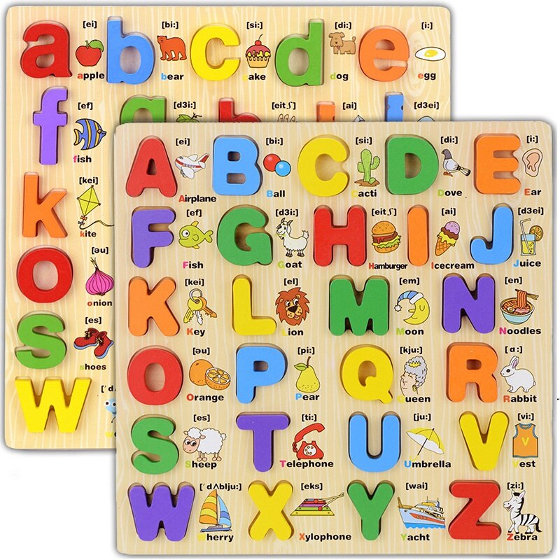Kinderen Leren Hoofdletter Kleine Letters Board Taal Educatief Houten Speelgoed Voor Kinderen Brief Scrabble