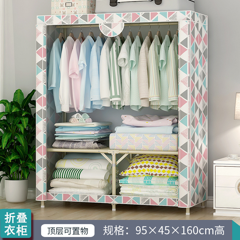 Free install Folding Wardrobe Simple Metal Iron Coat Rack Floor Shelf Standing Clothes Hanging Storage Bedroom Furniture szafa: 95 triangle