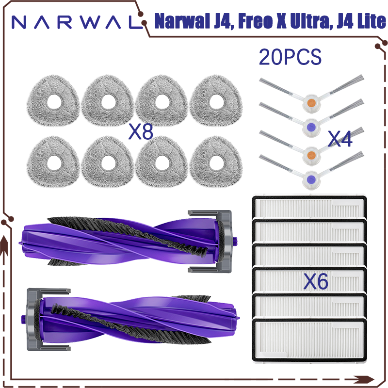 Kompatybilny z 나르월 Narwal J4, Freo X Ultra, J4 Lite Szczotka boczna Filtr HEPA Nakładka na mopa Części zamienne Akcesoria: Złota