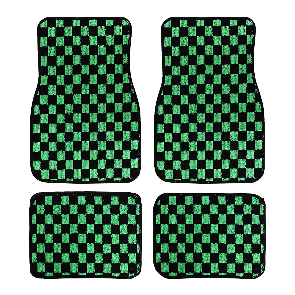 4PCS Carpet Floor Mat Dadu Dice Car Floor Mat Accessories Classical Anti-Slip Checkered Print Floor Foot Pad Mats: Pink