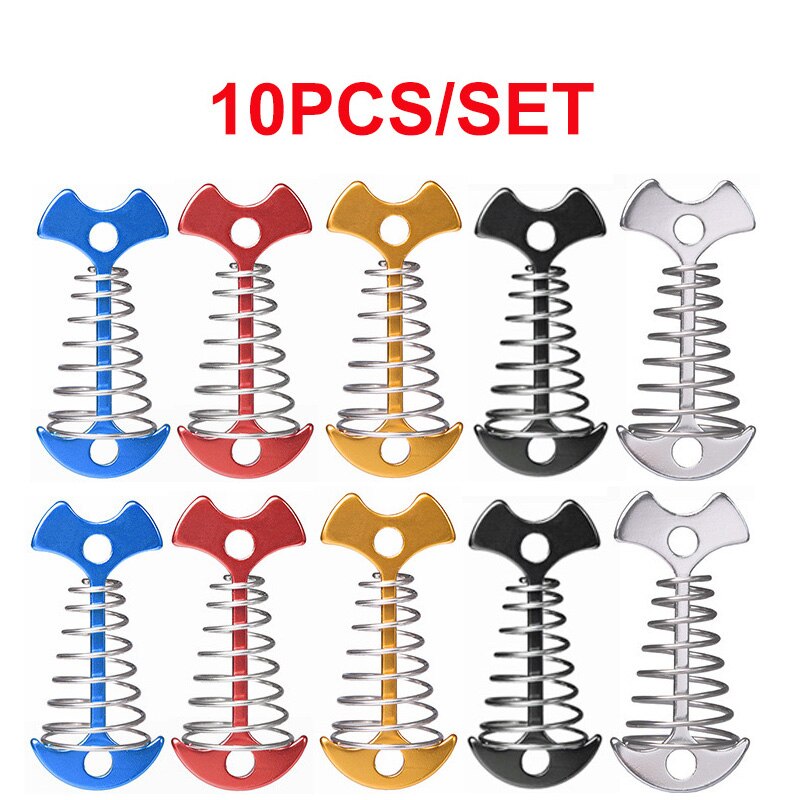 5/10Pcs Tent Pegs Rope Buckle Adjustable Plank Floor Spring Fishbone Anchor Awning Deck Stakes Fixed Nails Camping Tent Hooks: G0008-A1