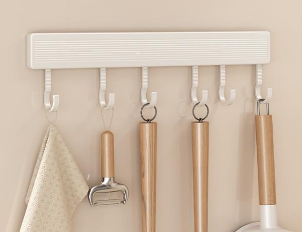 Hooks Kitchen Hook Rack Wall Mounted Hangers Rack Spoon Shovel Chopping Board Organizer Kitchen Accessories Movable Row Hook: light yellow