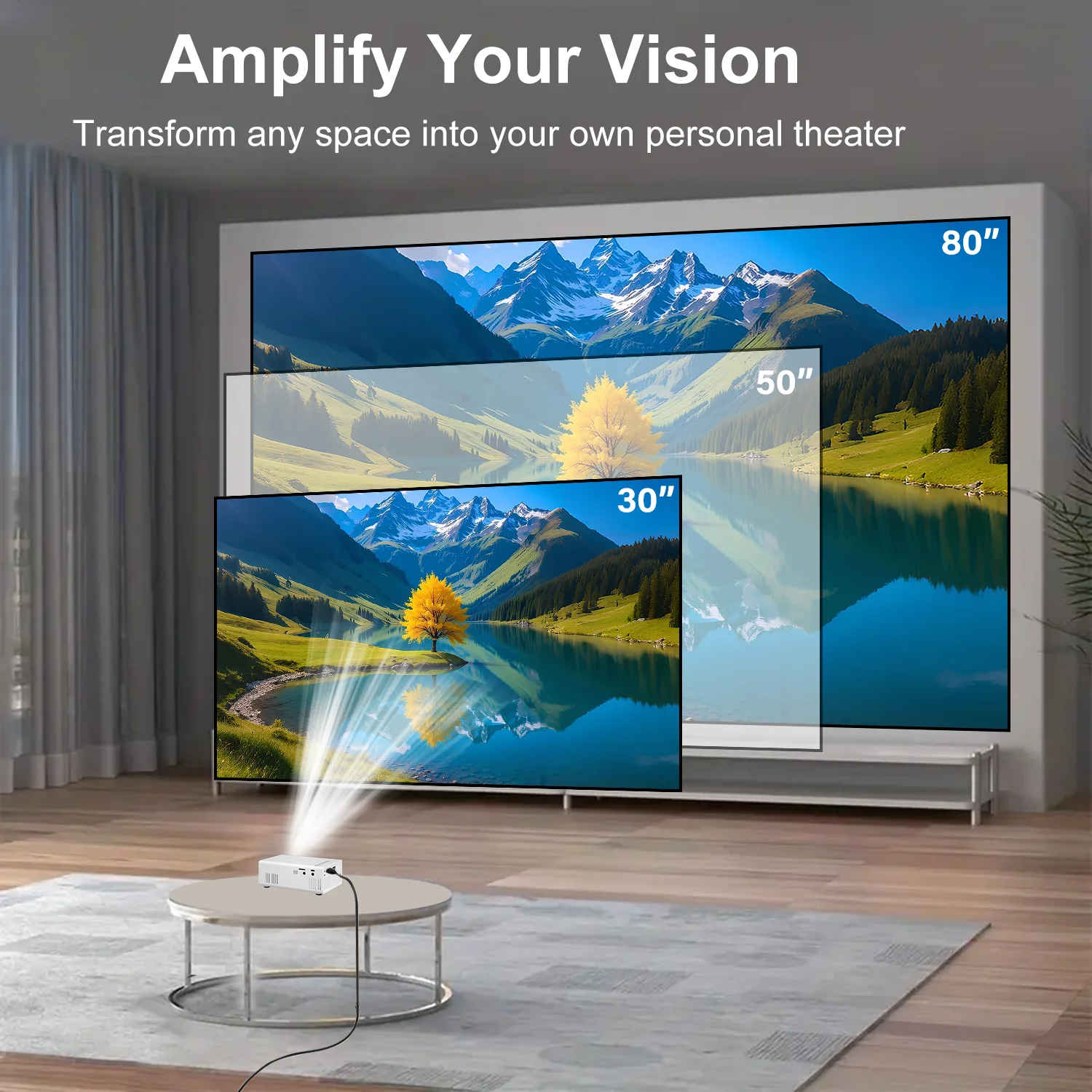 Projector Ultra Slim, HDMI USB Interfaces, Built-in Speaker, EU/US Plug Selection, Space-saving for Office