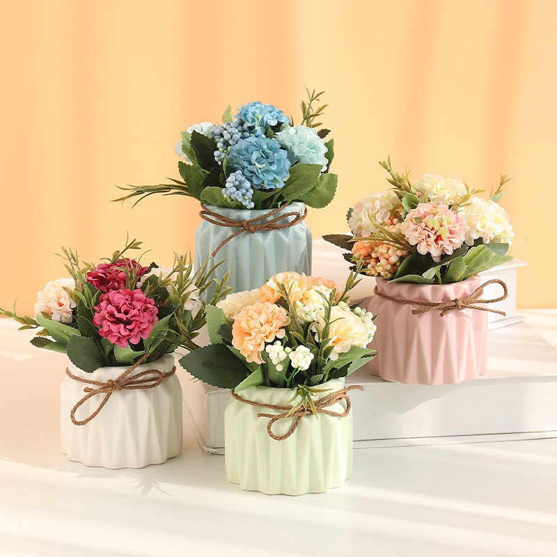 European Ceramic Vase with Artificial Flowers Minimalist Office Desktop Indoor Green Plants Pot Home Garden Decoration Vases