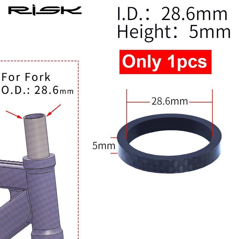 Risiko 5 stk / mye full karbonfiber sykkel hodesett avstandsstykker til 28.6-31.8mm od2 stamme hodesett deler mtb sykkel gaffel karbon vaskemaskin: 1 stk -5mm til 28.6mm