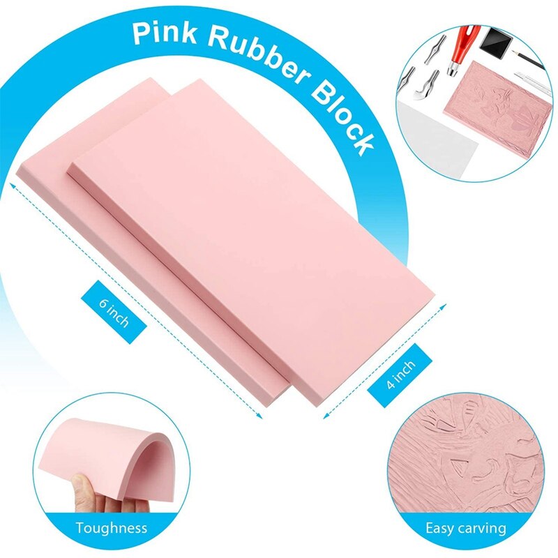 Rubber Stamp Making Kit Block Printing Tool Kit, Linoleum Cutter with 6 Types Blades, Tracing Paper,Rubber Carving Block