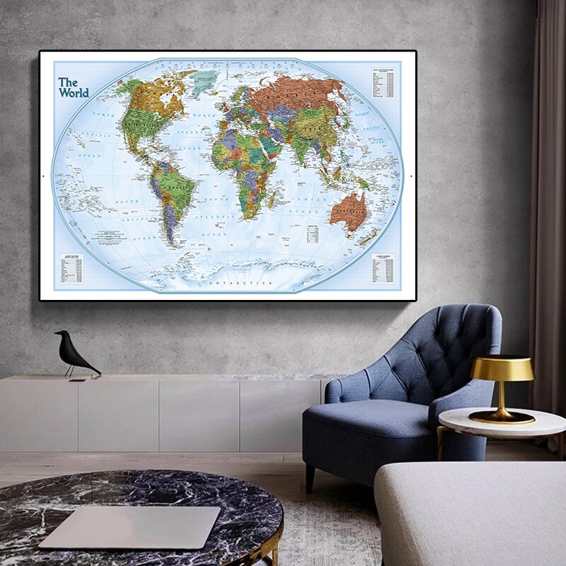 150x100cm The World Map Non-woven Canvas Painting Retro Decorative Picture Wall Art Poster Home Decoration School Supplies